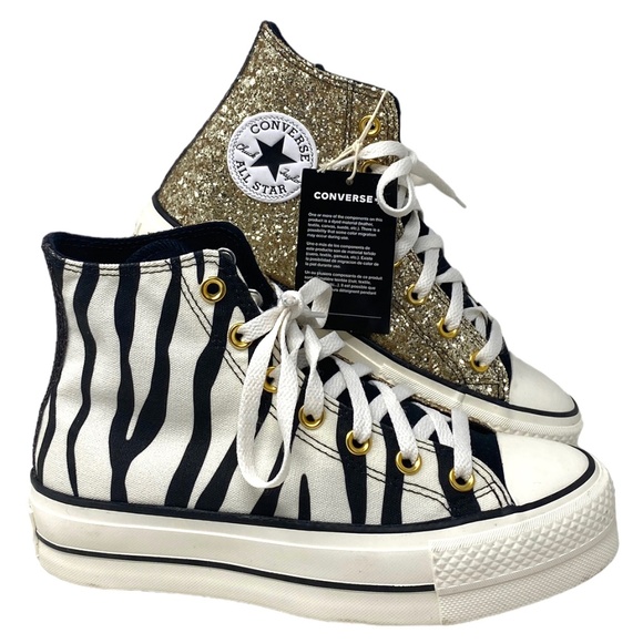 Converse Ctas Lift Platform Zebra Glitter Shoes Women Size Custom 570636C-WWZBYG - Picture 2 of 9